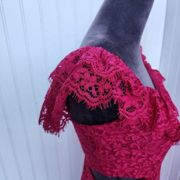 Express Lace Side Cutout Ruffle Dress  Gorgeous Hot Pink Women's Off Shoulders S - Picture 9 of 16